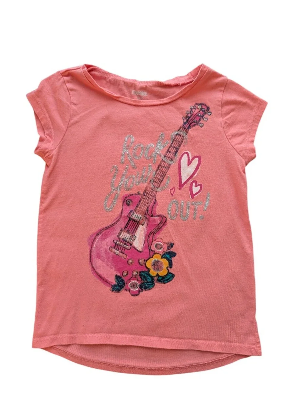 Gymboree Girls' Coral'Rock Your Heart Out' Graphic Tee Cotton Size S (5-6)